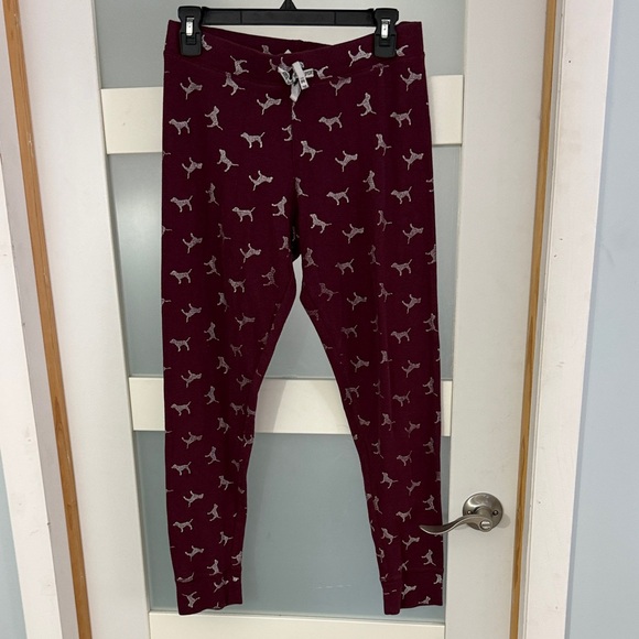 PINK Victoria's Secret Burgundy Waffle Knit Dog Print Thermal Pajama Set - Picture 2 of 7